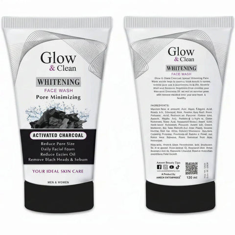 Glow & Clean Whitening Activated Charcoal Face Wash 120ml – Deep Cleansing & Brightening Cleanser