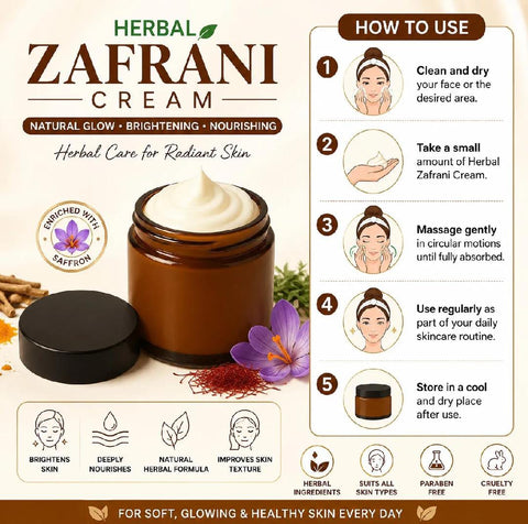 Zafrani Organic Cream 250ml - Natural Skin Brightening & Radiance Moisturizer for Face & Body | Saffron Glow Cream for Even Tone & Smooth Skin